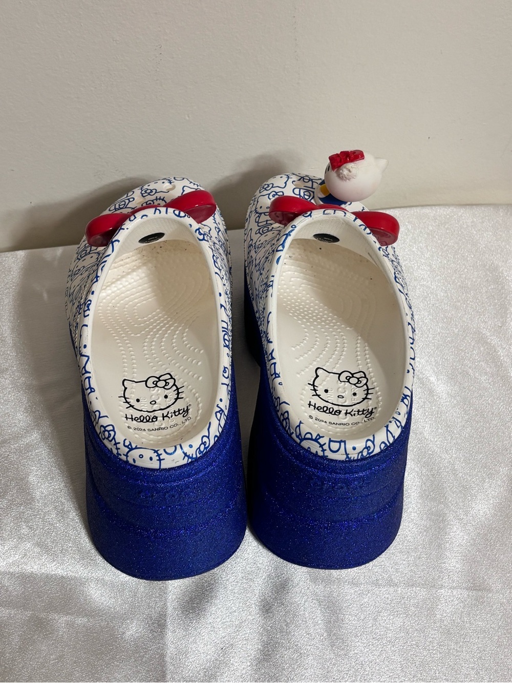 CROCS Hello Kitty White, Blue & Red Platform Clogs - Picture 2 of 4